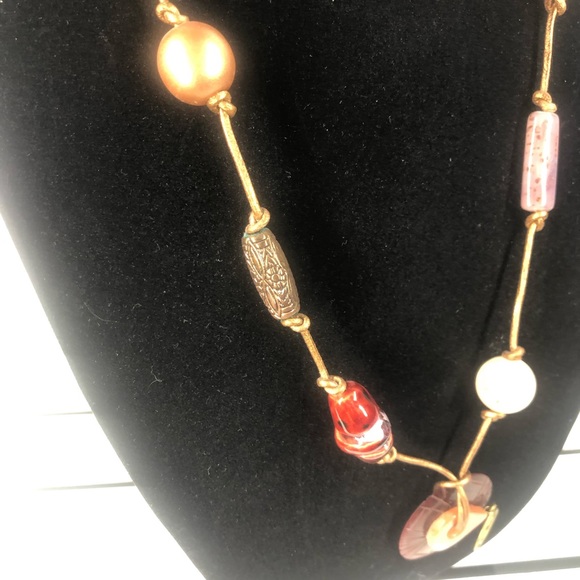 BEADED funky Boho Copper tie lace NECKLACE Metal beads UNIQUE EUC - Picture 3 of 10